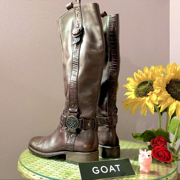 BLACK FRIDAY 35% SALE! Vince Camuto Fantastic Brown Leather Riding Boots 7.5 Wmn - Picture 2 of 5